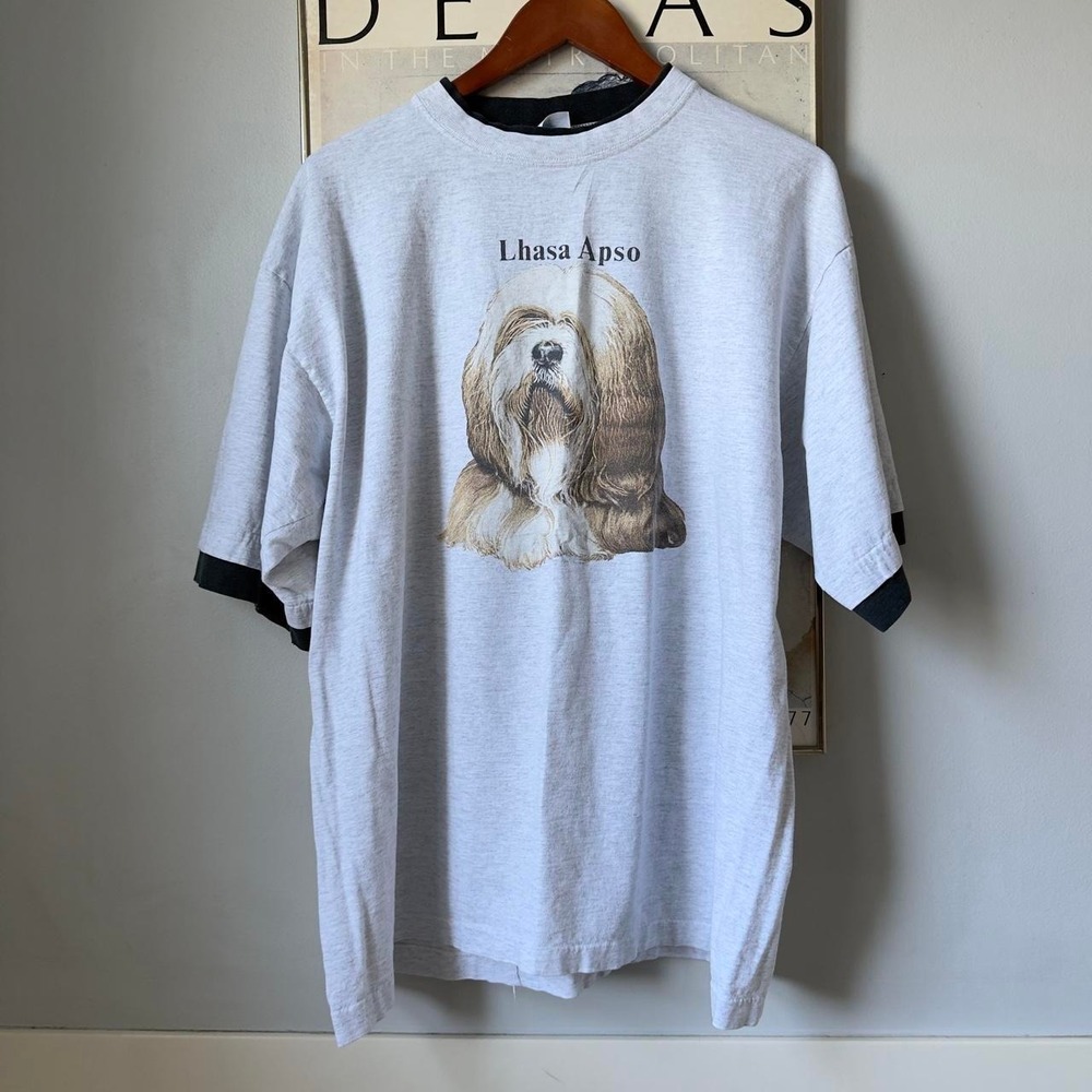 90s Lhasa Apso Dog Ringer Graphic Dore Tee — Size XXL (fits modern XL)